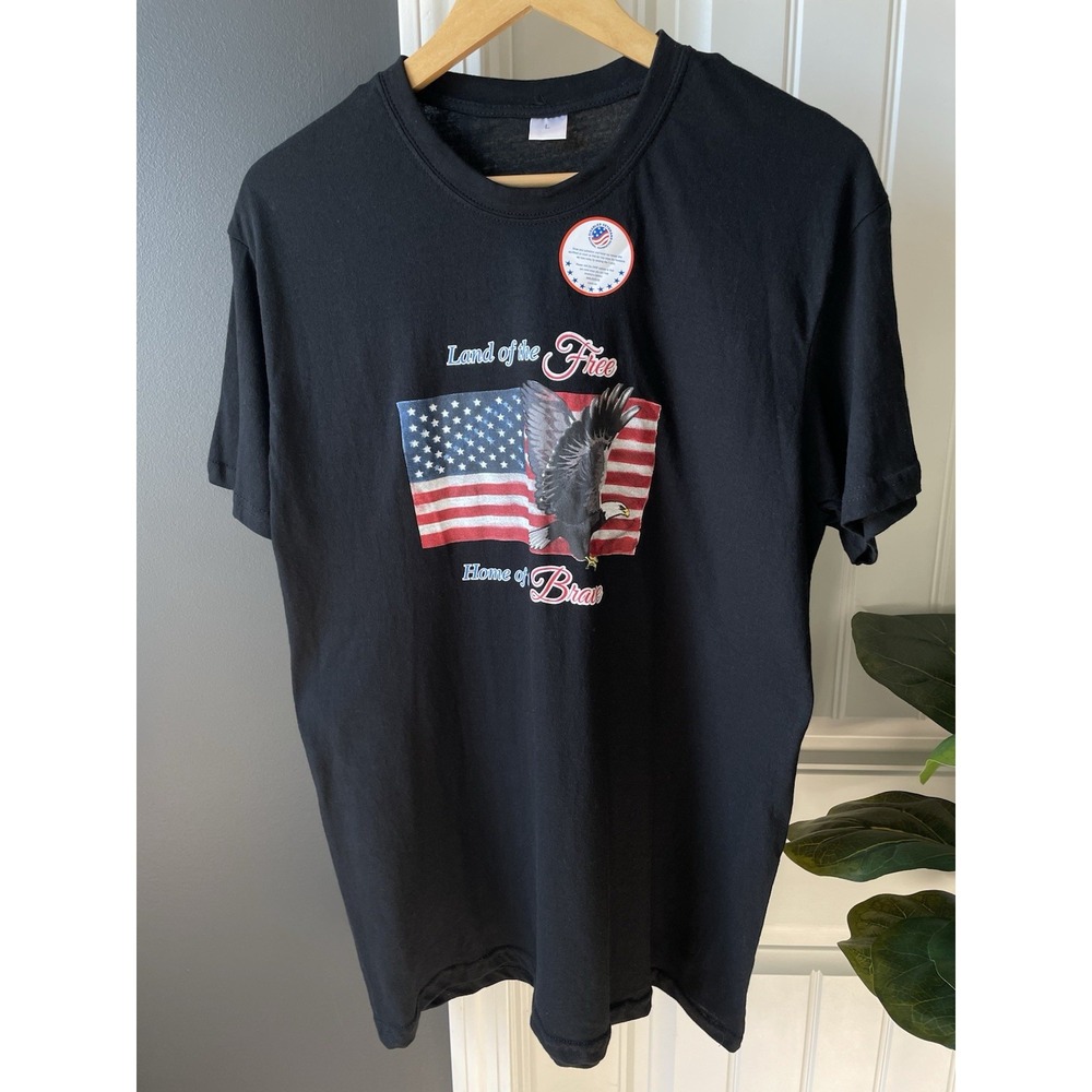 NWT Patriotic Bald Eagle Flag Mens Black L Shirt Semiquincentennial USA July 4th